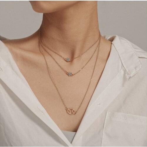 Creative Geometric Hollow Round Necklace Femininity Simple Small Petite Star Micro-Set Necklace Party Gift Lady Jewelry