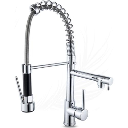 MTTUZK Brass Kitchen Faucet 360 ronating Sink Tap cold and hot Kitchen Mixer Tap Double Outlet Spring Faucet