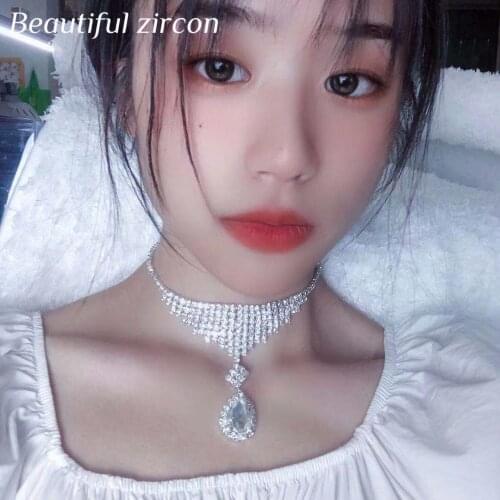 Fashion sexy Rhinestone Drop Pendant womens necklace pomecia luxury crystal clavicle Necklace Jewelry Party accessories wholesa