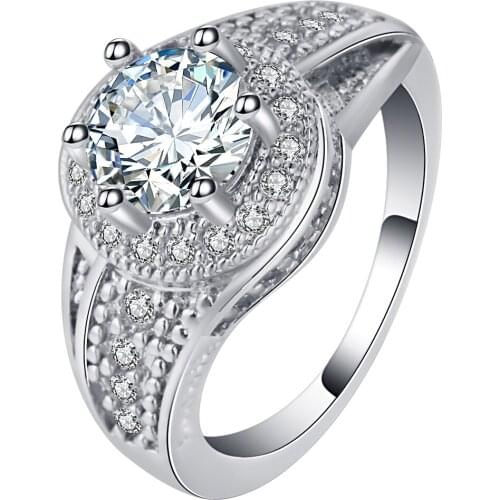 UFOORO Fashion Silver Color Halo Ring For Women High Quality Desgin Pormise Ring Zirconia Jewelry Size 6-10 Female Jewelry