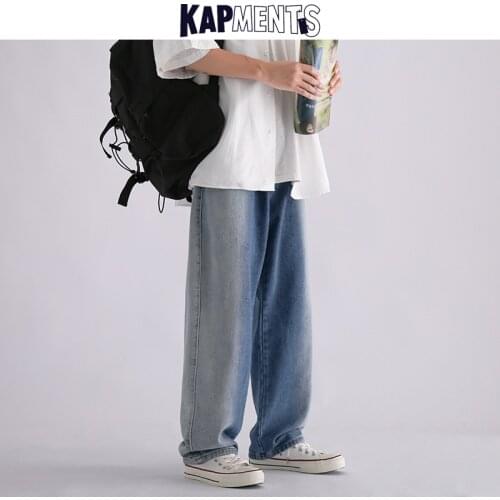 KAPMENTS Men Korean Fashion Wide Leg Jeans Pant 2021 Mens Japanese Streetwear Vintage Denim Trousers Man Baggy Hip Hop Jeans 2XL