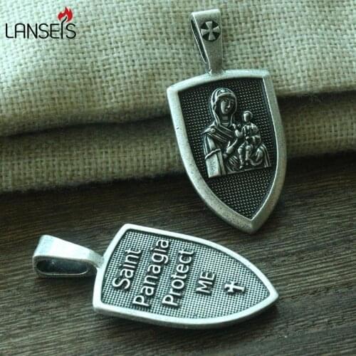 Lanseis 1pcs men necklace Saint Panagia me Protect family Shield Protection cross medal pendant saint talisman jewelry