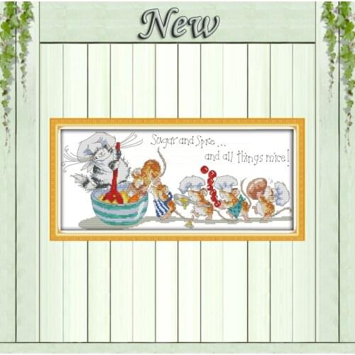 Mice saucing food cartoon home decor painting counted print on canvas DMC 14CT 11CT Cross Stitch Needlework Sets Embroidery kits