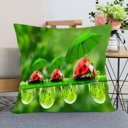 New Arrival Ladybug Pillowcase Wedding Decorative Pillow Cover Custom Printed Soft Satin Fabric Pillow Cases Not Fade