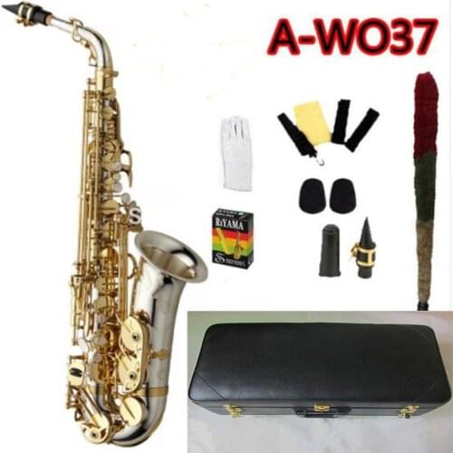 NEW Saxophone A-WO37 Alto Saxophone Nickel Plated Gold Key Professional Sax Mouthpiece With Case and Accessories