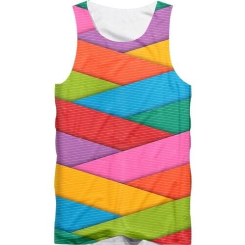 IFPD EU/US Size New Harajuku Mens Casual Tank Top Cool Print Colorful Tilt Stripes 3D Vest Mans Fit Sleeveless Tee Plus Size