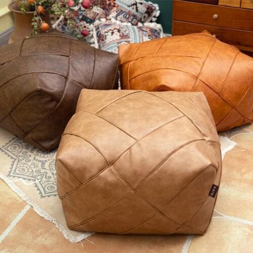 Moroccan PU Leather Pouf Craft Ottoman Footstool Round Large Artificial Leather Unstuffed Pouffe Pouf Cushion 48x48x38cm