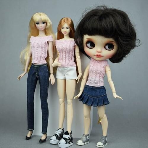 Pink Sweater & Jeans Pants Skirt / Topshop knitwear Top Outfit Clothing Set For 1/6 BJD Xinyi Barbie Blythe FR ST Doll