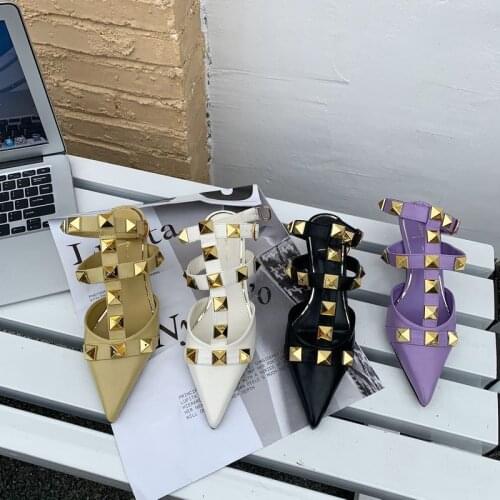 2021 Spring/Summer Model Style Decorative Rivets High Heels Sandals Pointed Toe Slippers