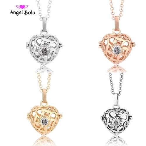 Heart Design Essential Oil Cage Necklace 22.5mm DIY Angel Ball Pendants With Rainstone Harmony Caller Jewelry for Women NL026