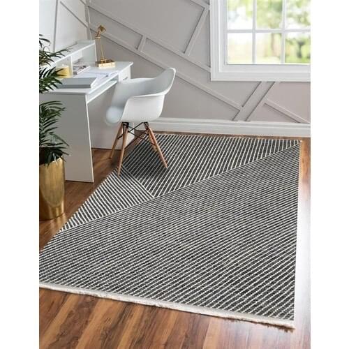 SERESSTORE MarkaEv Black White Striped Modern Rug