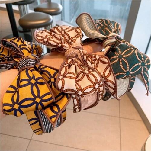 Retro Silk Leopard Headband Dot Pattern Multilay Bow Hairband Turban for Women Lady Wide Hair Hoop Bezel Hair Bands Accessories