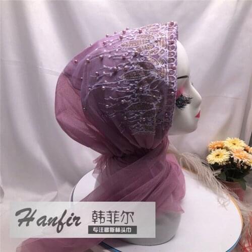 Moslem Embroidery Sequins Chiffon Wrap Hijab Turban Caps