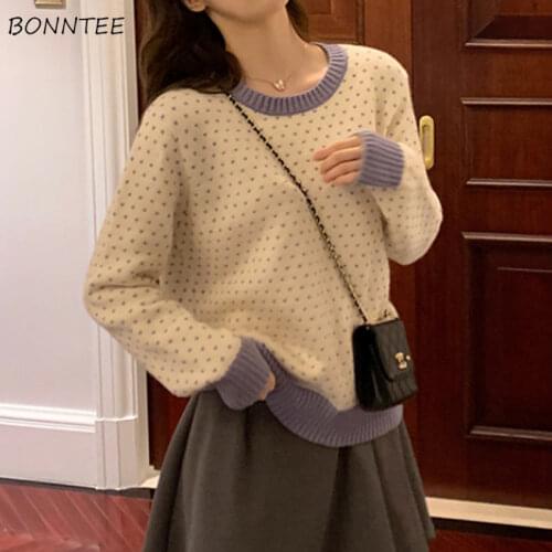 Sweater Women Chic Spring Kawaii Design O-Neck Lovely Ins Loose Outerwear Pullovers Knitted Sweet Mujer College Patchwork Simple