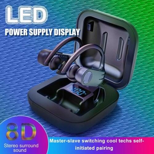 Tws bluetooth headphones 5.0 sports waterproof hanging ear wireless headset with LED digital display bluetooth earbuds