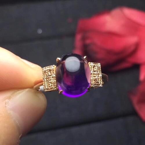Fine Jewelry Real Pure 18 K Rose Gold Jewelry AU750 100% Natural Amethyst Gemstones Female Rings for Women Fine Ring