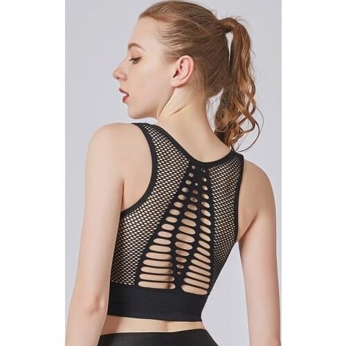 Women Sports Bras Shockproof Padded Girl Yoga Bra Female Gym Vest Mesh Hollow Out Tank Tops Running Underwear Fitness Sportwear