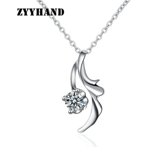 Platinum-Plated Clean Stone Women Necklace Girl Romantic AAA Zircon Cross Chain Ribbon Lady Wedding Neck Jewelry