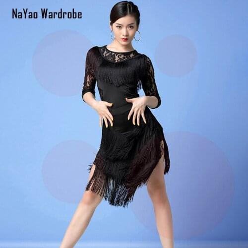 2021 New L63 Female Latin Dance Dress Women Tassel Lace Patchword Belly Performamnce Dancing Skirt and Tops for Modern Dance