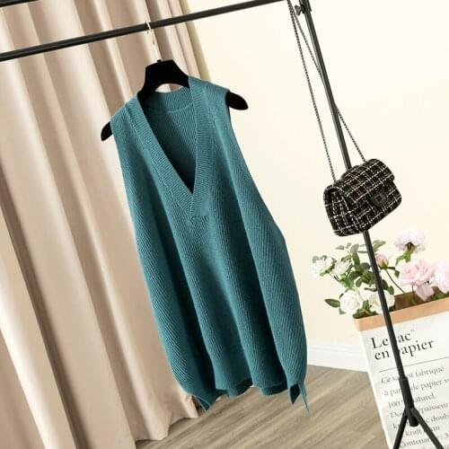 Long Knitted Women Sweater Vest Winter New V-neck Sleeveless Solid Loose Thicken Warm Casual All Match Female Pulls Outwear Tops