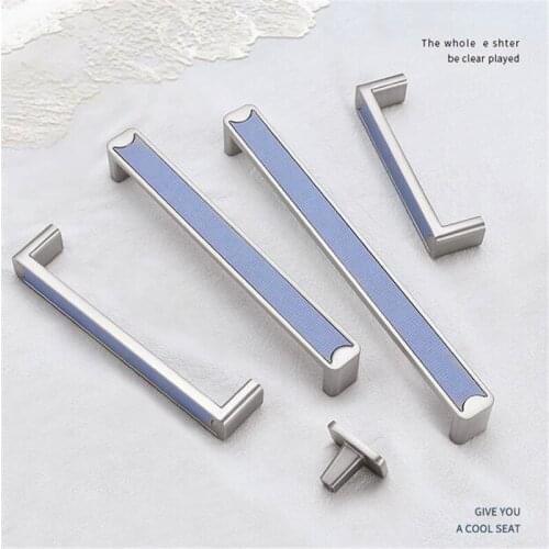 New 1Pc Solid Zinc Alloy Real Leather Handle Blue Modern Minimalist Cupboard Cabinet Door Pulls Handles Furniture Hardware Diy