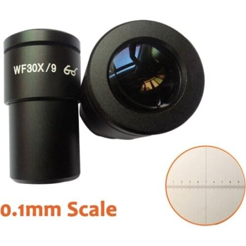 1PC WF30X/9mm High EyePoint Wide Angle Eyepiece Lens for Stereo Microscope with Mounting Size 30mm and Reading Scale 0.1mm