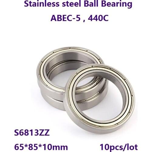 10pcs/lot S6813ZZ S6813 ZZ Thin Wall Deep Groove Ball bearing 65*85*10mm ABEC-5 Stainless steel Ball Bearings 65×85×10mm