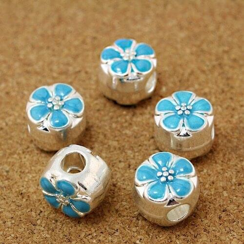 100pcs/lot 10x12mm Cherry Blossom Enamel Flower Clip Charm European Beads Fit DIY Craft