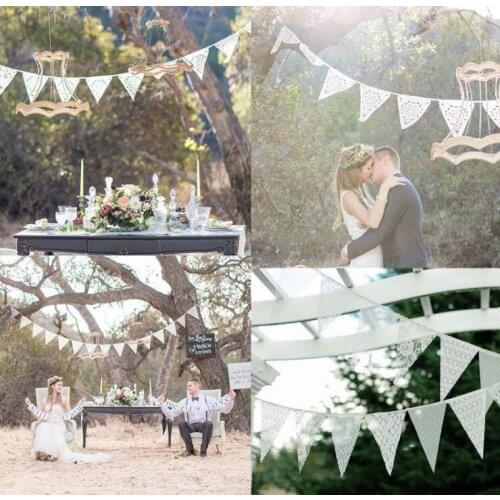 12 Flags 3.2M Lace Fabric Banners Wedding Decor Vintage Party Garland Decoration