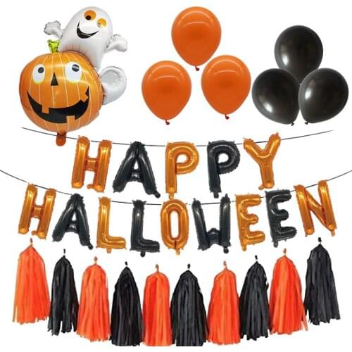 31pcs/lot Halloween Pumpkin Ghost Skull Bat Balloons 16inch Happy Halloween Letter Foil Balloon Party Decoration Supplies Globos