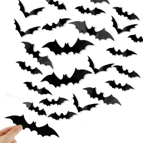 Halloween Home Decorations 48 PCS 3D Bat Spider Stickers For Halloween Eve Party Supplies DIY Scary Room Wall and Window Decor