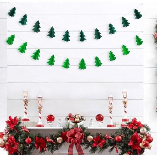 3D Mini Christmas Tree Paper Garlands String Party Banner Pull Flower Flags DIY Christmas Decorations For Home Decor