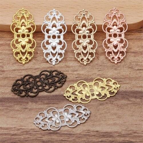 SIXTY TOWFISH 15 Pieces DIY Jewelry Accessories 15*33mm Handmade Materials Charms Brass Flower Filigree Flower Slice