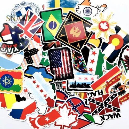 52PCS National Flags Stickers Toys for Children Countries Map Travel Sticker to DIY Scrapbooking Suitcase Laptop Car Motorcycle