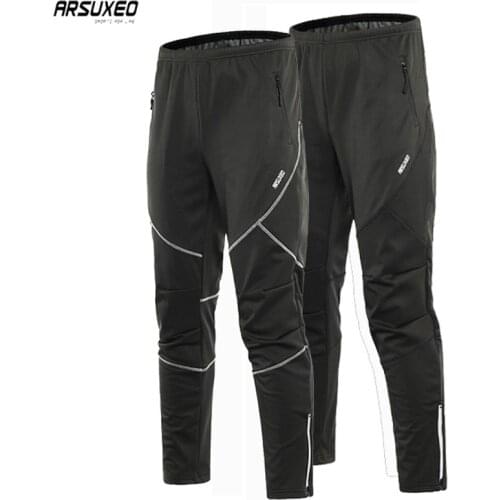 ARSUXEO Winter Cycling Pants Men Fleece Sport Reflective Trousers Keep Warm Thermal Bicycle MTB Bike Pants Running Clothings