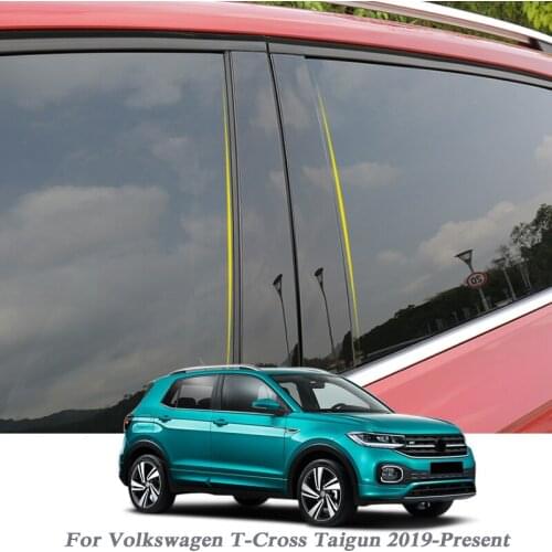 4pcs Car Styling For Volkswagen T-Cross Taigun 2019-Present Car Window Trim Sticker Middle Column Stickers PVC Auto Accessories