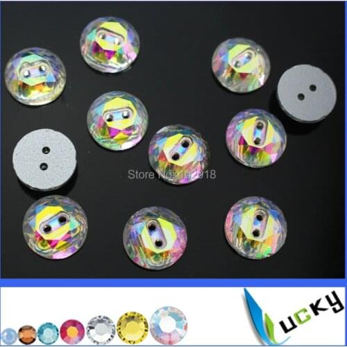 Free shipping 144pcs 12mm Crystal ab color sew on crystals strass with 2 holes flat back glass rhinestones
