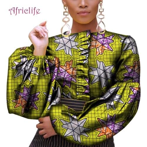 Long Puff Sleeve Shirt Blouse Womens Casual Floral Printed Tops Spring Autumn Dresses Clothing WY4938
