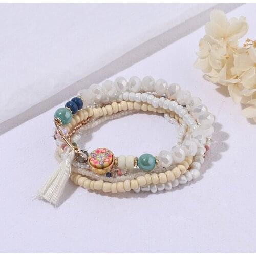 Vintage Multilayer Charm Tassel Bracelet & Bangle For Women Boho Flower Pattern Beads Bracelet Set Female Fashion Jewelry Gifts