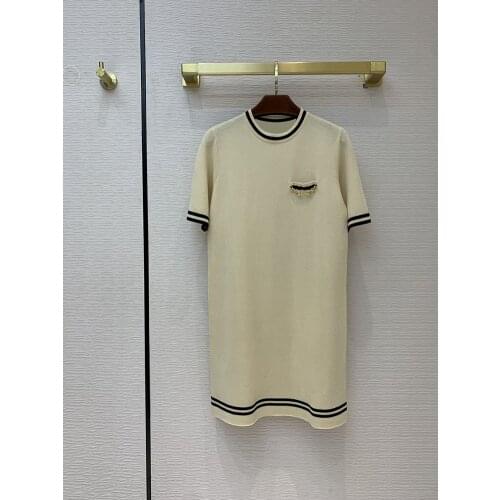 Brand Eureeky Mini Luxury Knitted 2021 Early Spring Women High-end New Simple Chain O-neck Short-Sleeve A-line Short Dress