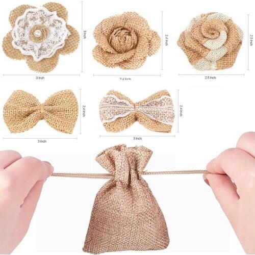 Burlap flower candy bag Napkin Ring Cutlery Holder Rustic country Wedding Thanksgiving Christmas table centerpiece decoration