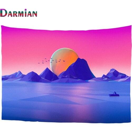 DARMIAN Art Style Mountain Landscape Illustration Wall Hanging Tapestry Polyester Fabric Home Bedroom Living Room Decoration New