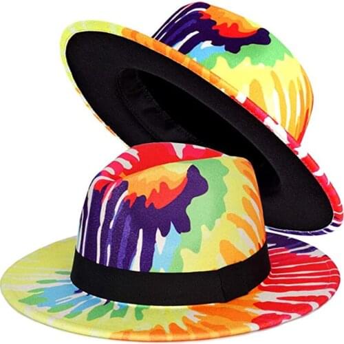Simple Colorful Fedora Hat Wide Brim Felt Hat Dress Panama Two Tone Men Women Special Style with Black Chain