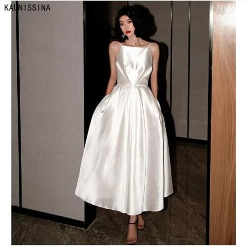 KAUNISSINA Simple Wedding Dress Women Vestidos De Novia Spaghetti Straps Backless White Wedding Gowns for Bride Marriage Dresses