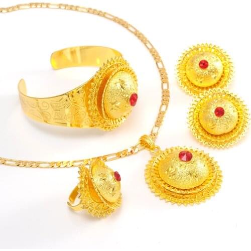 Bangrui Ethiopian Jewelry set Gold Color Pendant Necklaces/Earrings/Ring/Bangle Eritrea Africa Habesha Wedding Party items