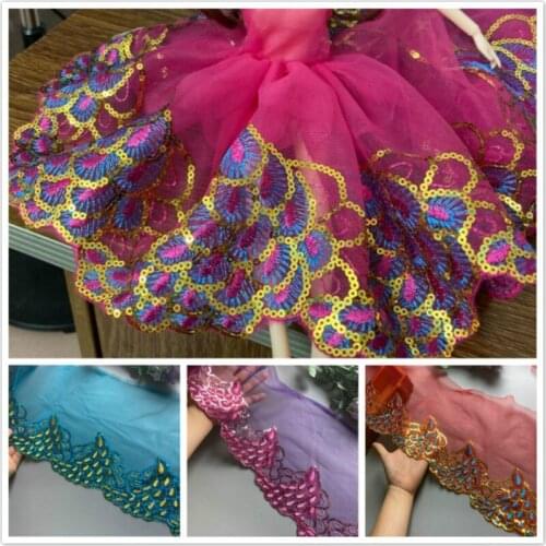 Lace Fabric Flower Embroidered Gauze Wedding Bridal Tube Trailing Dress Skirt For 20cm Dolls Clothing Sofa Sewing Accessories