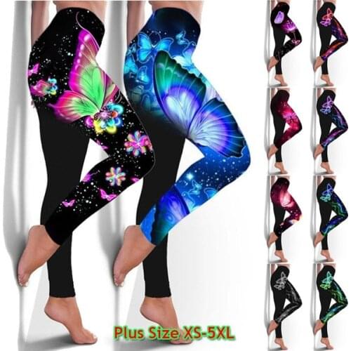 New Arrival Fashion Women Butterfly Print Leggings Pants Plus Size Casual High Waist Sport Pants womens clothing