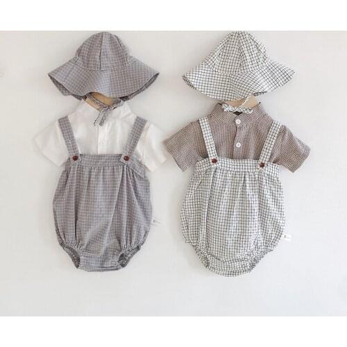 Summer Plaid Baby Bodysuits and Blouse 2 pcs New 2020 Fashion Baby Clothing Little Pumpkin Infant Girls Boys Clothes Set