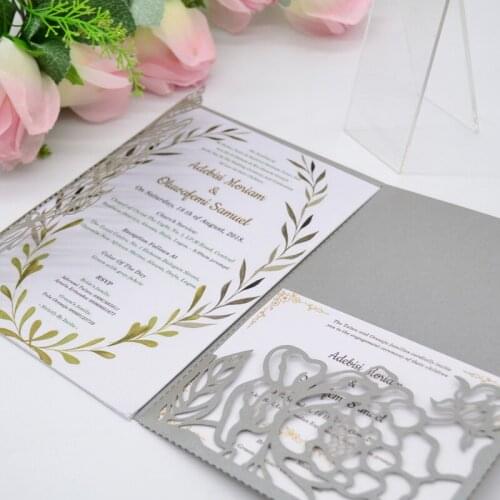Hot Sale New Design Pocket Wedding Inivitation Card Decorations Laser Cut Rose