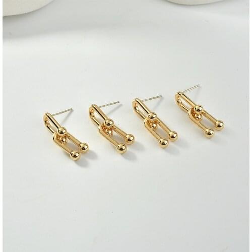 Copper Plated 14K Gold Plated Cool Peas Chain Ear Stud Earrings Silver Needle DIY Handmade Ear Rings Accessories Material 2pcs